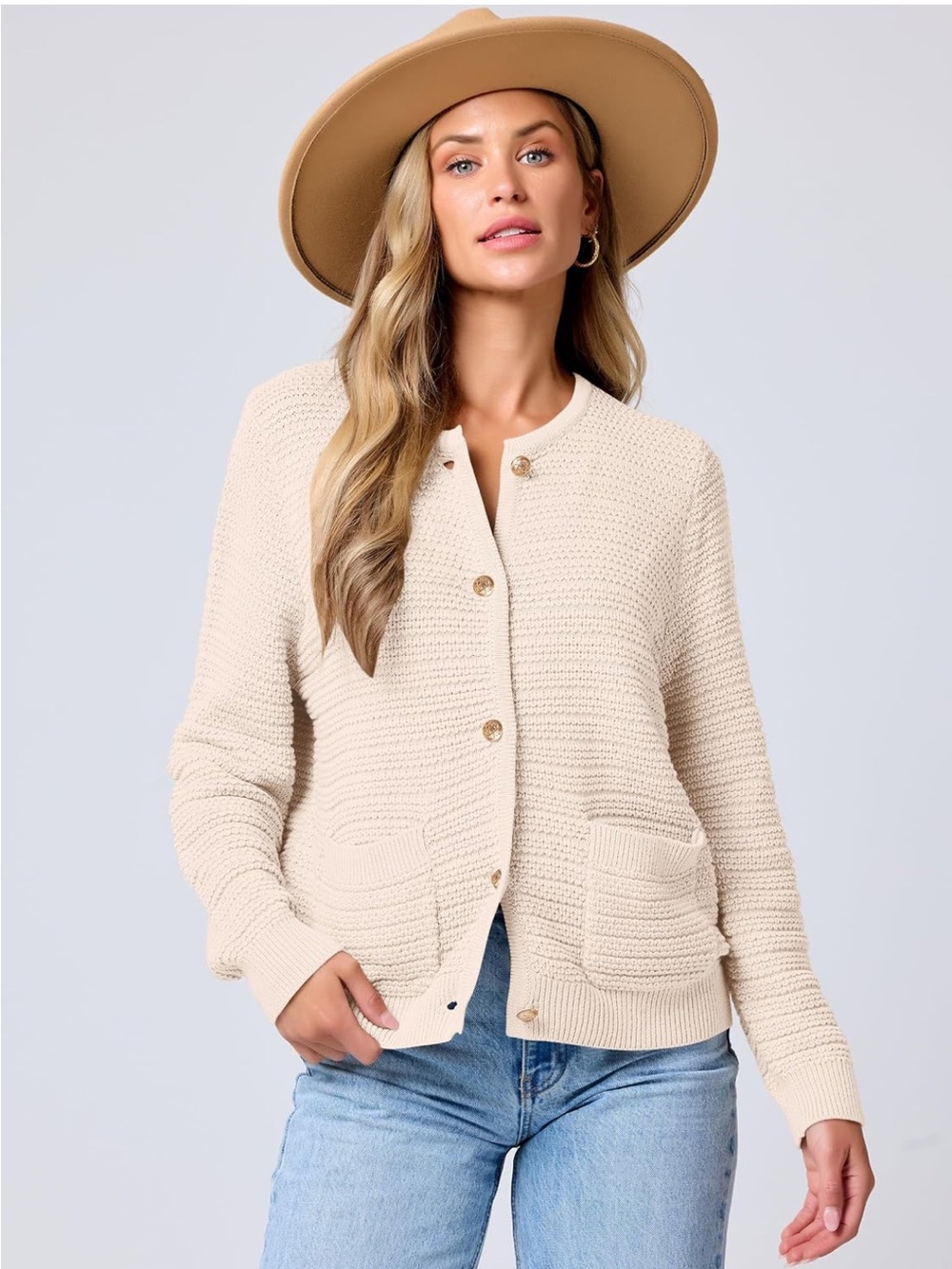 Cream Textured Button-Front Knit Cardigan - Picture 2 of 4